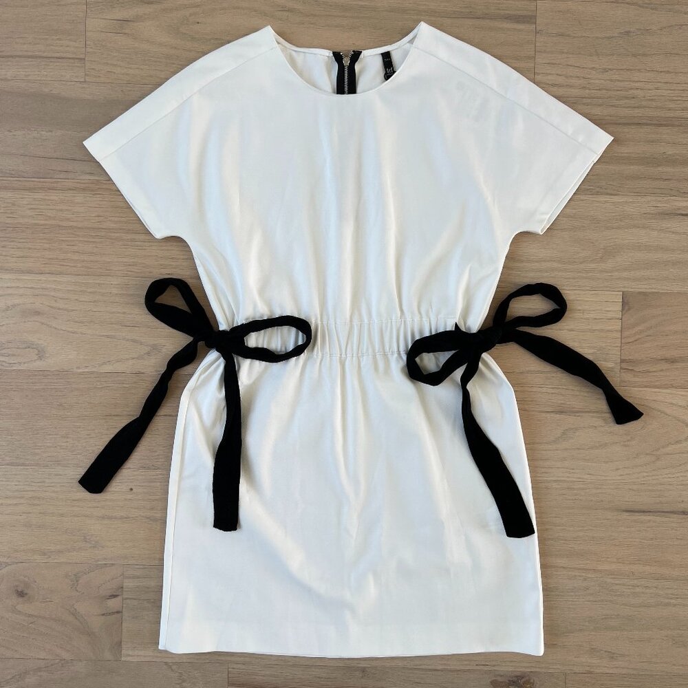 Zara TRF Collection White Dress With Side Black Ribbons